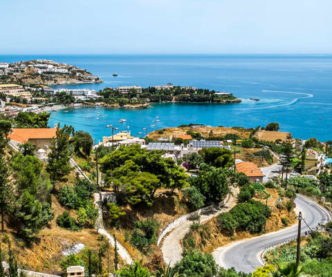Panoramic view of Agia Pelagia village and bay in Crete