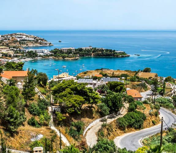 Panoramic view of Agia Pelagia village and bay in Crete